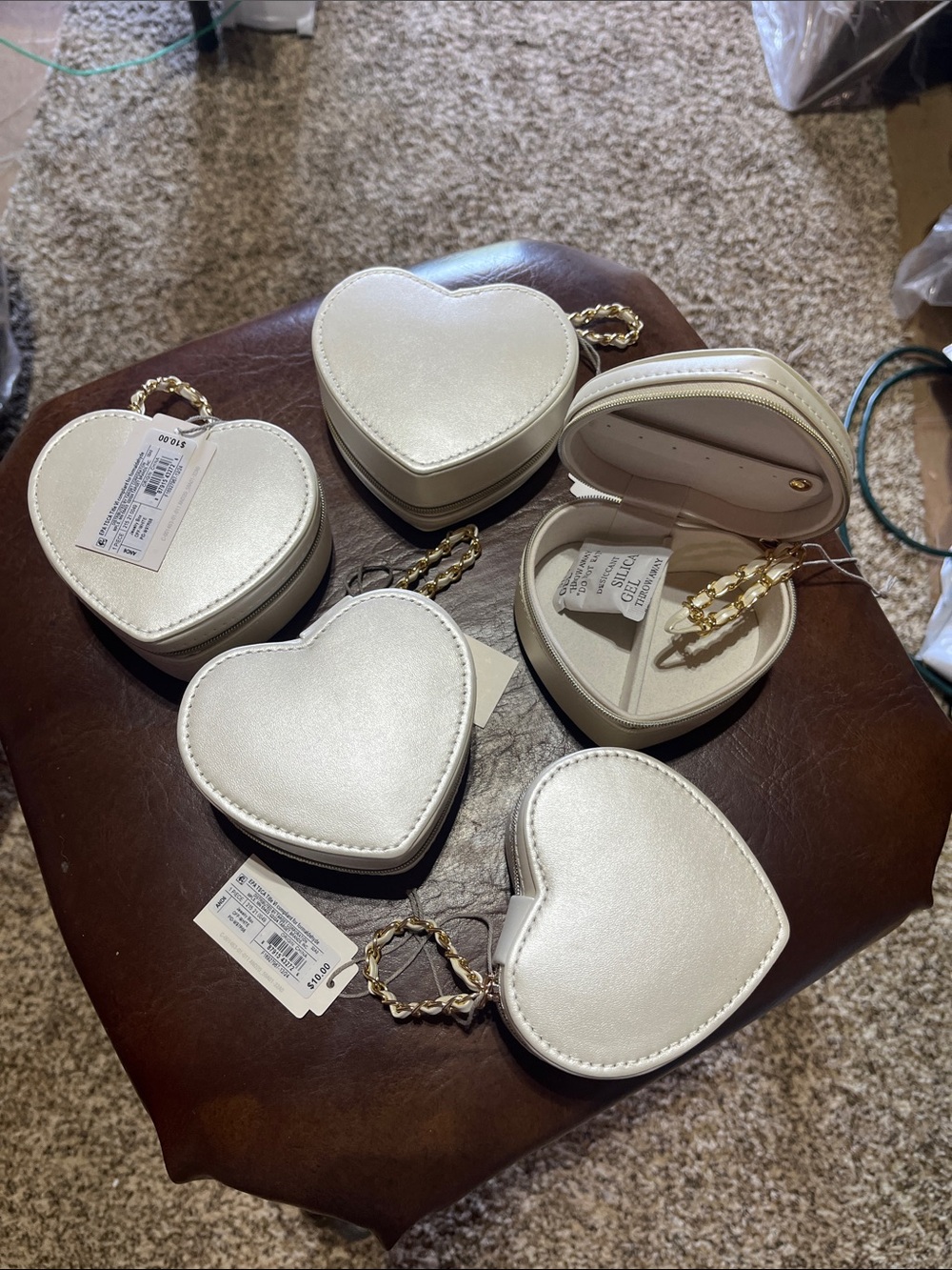 Bundle Target Heart-Shaped Mini Bag in Pearl White with Gold Chain